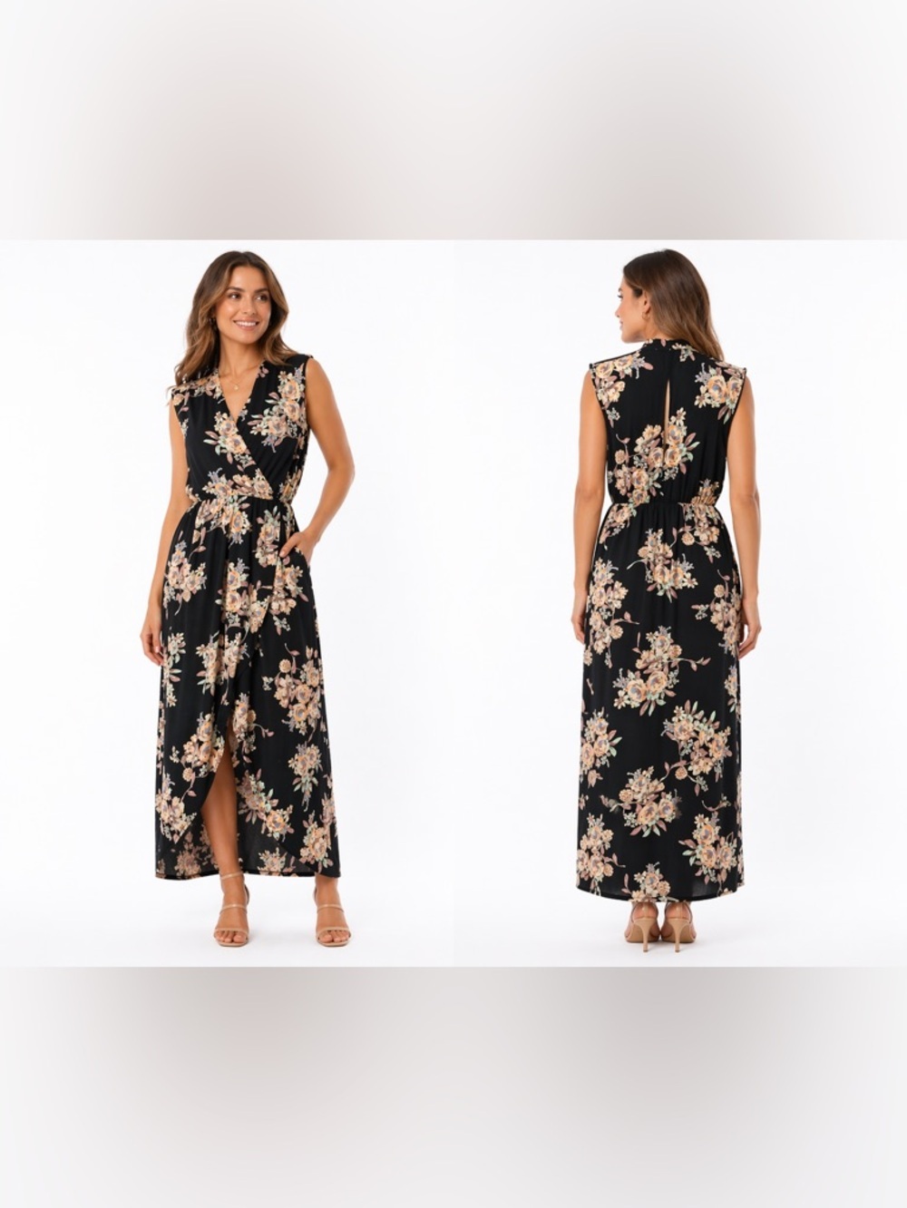ASTR The Label Floral Faux-Wrap Maxi Dress Sleeveless V-Neck Boho Romantic L - Picture 2 of 10